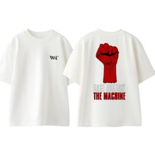 Rage Against The Machine Tasarım Sırt Baskılı Pamuk Beyaz Oversize T-Shirt