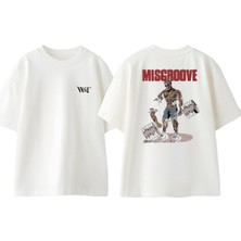 Misgroove Tasarım Sırt Baskılı Pamuk Beyaz Oversize T-Shirt