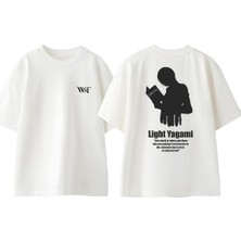 Death Light Yagami Tasarım Sırt Baskılı Pamuk Beyaz Oversize T-Shirt