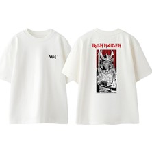 Iron Maiden The Trooper Tasarım Sırt Baskılı Pamuk Beyaz Oversize T-Shirt