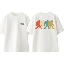 Retro Bigfoot Tasarım Sırt Baskılı Pamuk Beyaz Oversize T-Shirt