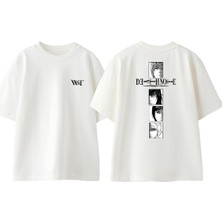 Death Note Characters Tasarım Sırt Baskılı Pamuk Beyaz Oversize T-Shirt