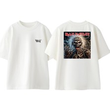 Iron Maiden Skull Head Tasarım Sırt Baskılı Pamuk Beyaz Oversize T-Shirt