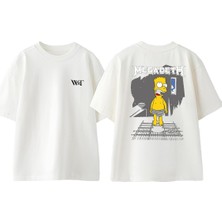 Megadeth Simpson Tasarım Sırt Baskılı Pamuk Beyaz Oversize T-Shirt