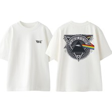Pink Floyd Ücgen Tasarım Sırt Baskılı Pamuk Beyaz Oversize T-Shirt