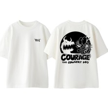 Courage The Cowardly 1 Tasarım Sırt Baskılı Pamuk Beyaz Oversize T-Shirt