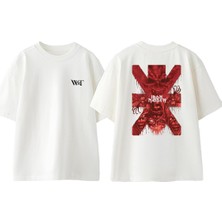 Iron Maiden Red Skull Tasarım Sırt Baskılı Pamuk Beyaz Oversize T-Shirt