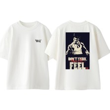Dont Think Feel Tasarım Sırt Baskılı Pamuk Beyaz Oversize T-Shirt