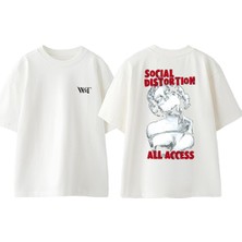 Socıal Dıstortıon All Access Tasarım Sırt Baskılı Pamuk Beyaz Oversize T-Shirt