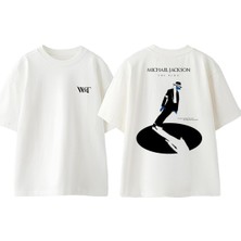 Michael Jackson King 1 Tasarım Sırt Baskılı Pamuk Beyaz Oversize T-Shirt