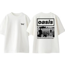 Oasis Tasarım Sırt Baskılı Pamuk Beyaz Oversize T-Shirt
