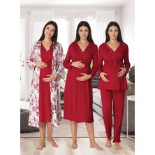 Dvina Effortt Lohusa 4'lü Set - Sabahlık/pijama Takımı/gecelik Fuşya - 8096