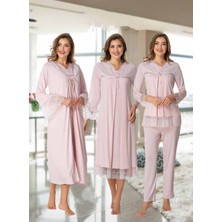 Dvina Effortt Lohusa 4'lü Set - Sabahlık/pijama Takımı/gecelik Pembe - 7046