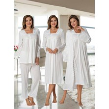 Dvina Effortt Lohusa 4'lü Set - Sabahlık/pijama Takımı/gecelik Ekru - 7016