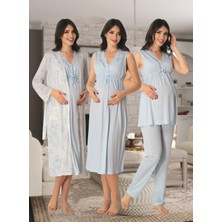 Dvina Effortt Lohusa 4'lü Set - Sabahlık/pijama Takımı/gecelik Mavi - 8036