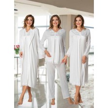 Dvina Effortt Lohusa 4'lü Set - Sabahlık/pijama Takımı/gecelik Ekru - 7036