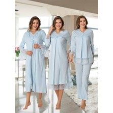 Dvina Effortt Lohusa 4'lü Set - Sabahlık/pijama Takımı/gecelik Mavi - 7046