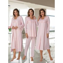 Dvina Effortt Lohusa 4'lü Set - Sabahlık/pijama Takımı/gecelik Pudra - 7016