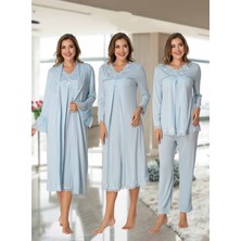 Dvina Effortt Lohusa 4'lü Set - Sabahlık/pijama Takımı/gecelik Mavi - 7036