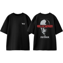 The Punısher Tasarım Sırt Baskılı Pamuk Siyah Oversize T-Shirt