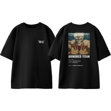 Attack On Titan Armored Tasarım Sırt Baskılı Pamuk Siyah Oversize T-Shirt