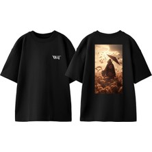 Naruto Itachi Tasarım Sırt Baskılı Pamuk Siyah Oversize T-Shirt