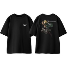 Attack On Titan 18 Tasarım Sırt Baskılı Pamuk Siyah Oversize T-Shirt