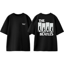 Beatles Abbey Road Tasarım Sırt Baskılı Pamuk Siyah Oversize T-Shirt