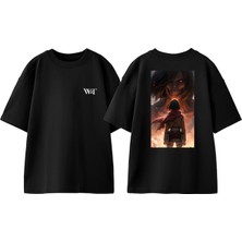 Attack On Titan 20 Tasarım Sırt Baskılı Pamuk Siyah Oversize T-Shirt