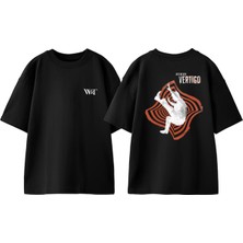 Hitchcock Vertigo Tasarım Sırt Baskılı Pamuk Siyah Oversize T-Shirt