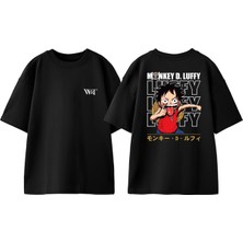 Monkey D Luffy Dil Tasarım Sırt Baskılı Pamuk Siyah Oversize T-Shirt