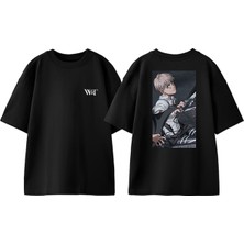 Attack On Titan 16 Tasarım Sırt Baskılı Pamuk Siyah Oversize T-Shirt