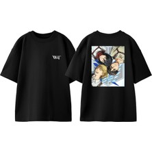 Attack On Titan 22 Tasarım Sırt Baskılı Pamuk Siyah Oversize T-Shirt