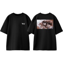 Attack On Titan 42 Tasarım Sırt Baskılı Pamuk Siyah Oversize T-Shirt
