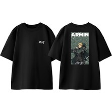 Attack On Titan Armin Tasarım Sırt Baskılı Pamuk Siyah Oversize T-Shirt
