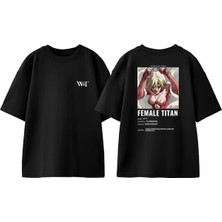 Attack On Titan Female Tasarım Sırt Baskılı Pamuk Siyah Oversize T-Shirt