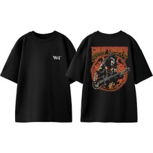 God Of Thunder Tasarım Sırt Baskılı Pamuk Siyah Oversize T-Shirt