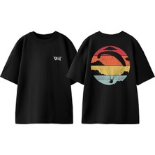 Vintage Yamaç Paraşütü Tasarım Sırt Baskılı Pamuk Siyah Oversize T-Shirt