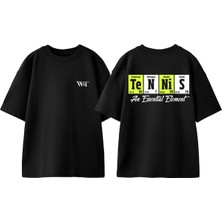 Element Tennis Tasarım Sırt Baskılı Pamuk Siyah Oversize T-Shirt