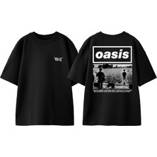 Oasis Tasarım Sırt Baskılı Pamuk Siyah Oversize T-Shirt