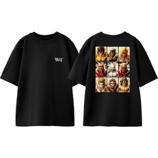 Attack On Titan 12 Tasarım Sırt Baskılı Pamuk Siyah Oversize T-Shirt
