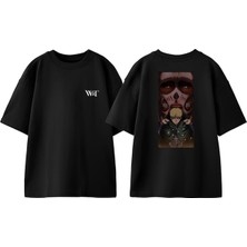 Attack On Titan 17 Tasarım Sırt Baskılı Pamuk Siyah Oversize T-Shirt