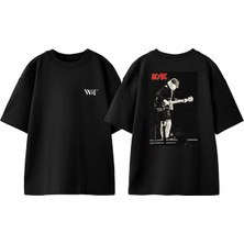Acdc Angus Young Tasarım Sırt Baskılı Pamuk Siyah Oversize T-Shirt