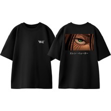 Attack On Titan Eye Tasarım Sırt Baskılı Pamuk Siyah Oversize T-Shirt