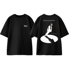 Michael Jackson King 1 Tasarım Sırt Baskılı Pamuk Siyah Oversize T-Shirt