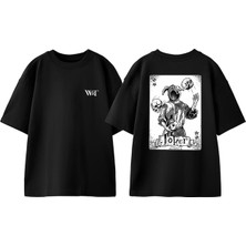 Joker Cart Kurukafa Tasarım Sırt Baskılı Pamuk Siyah Oversize T-Shirt
