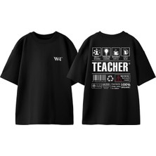 Teacher Tasarım Sırt Baskılı Pamuk Siyah Oversize T-Shirt
