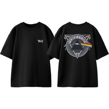 Pink Floyd Ücgen Tasarım Sırt Baskılı Pamuk Siyah Oversize T-Shirt
