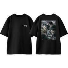 Attack On Titan 40 Tasarım Sırt Baskılı Pamuk Siyah Oversize T-Shirt