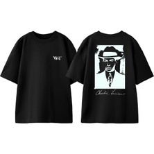 Charlie Luciano Tasarım Sırt Baskılı Pamuk Siyah Oversize T-Shirt